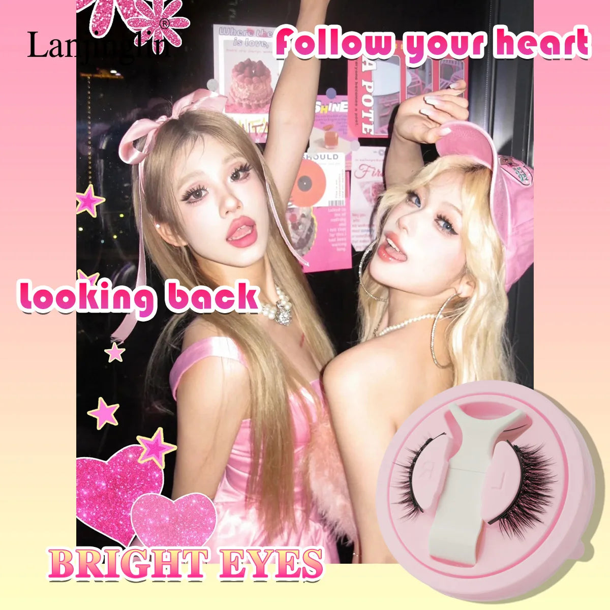 Lanjinglin Magnetic Eyelashes 1 Pair Natural Faux Mink Lashes Reusable False Eyelashes Tweezer Set Eyelash Extension Makeup Tool