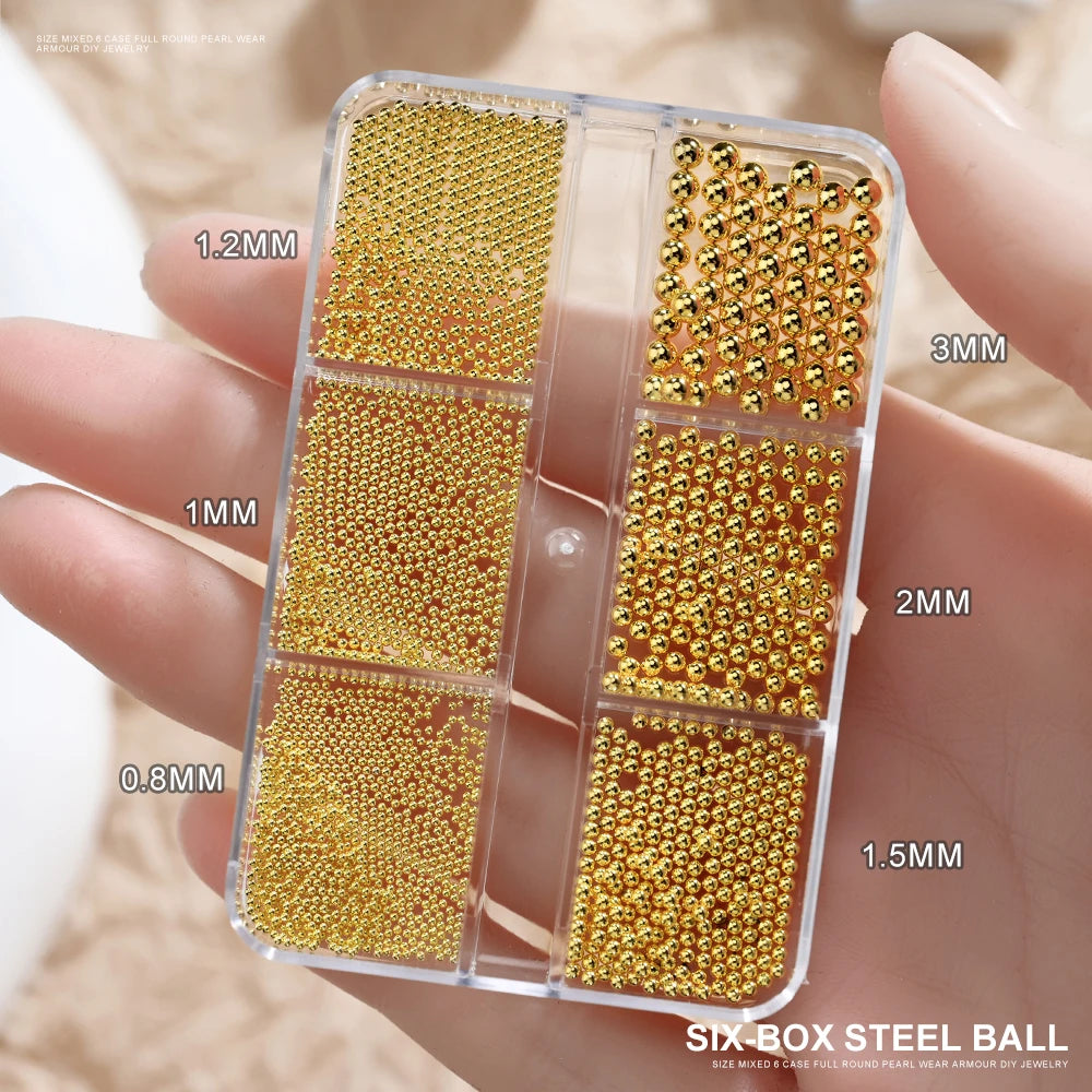 12Grids Mini Caviar Beads Nail Art Decorations Metal Gold/Silver Micro Ball Nail Charms Magnetic Pen 0.5~3mm Ball Nail Jewelry