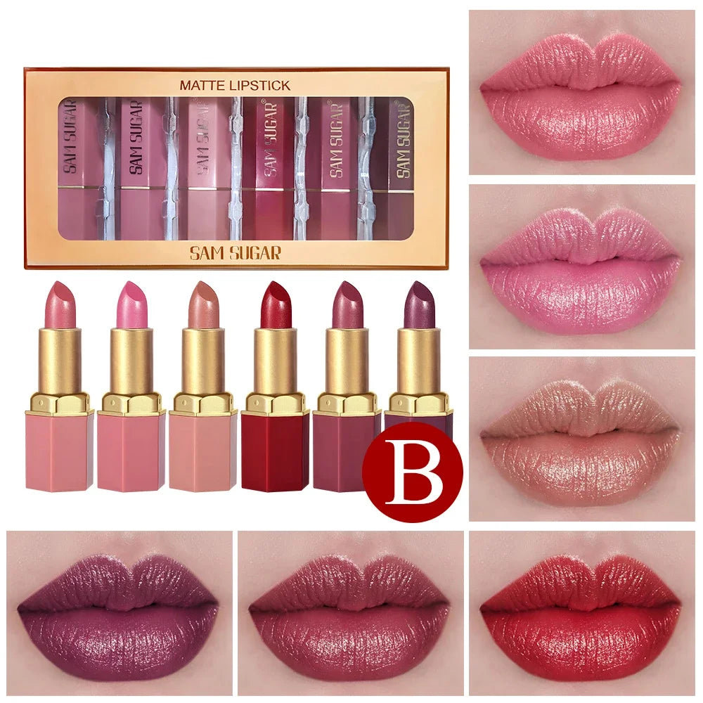 6 Colors Lipstick Set Matte & Glitter Velvet, Waterproof Long-Lasting, Easy Apply, Unisex Gift for Daily, Party, Xmas, Halloween
