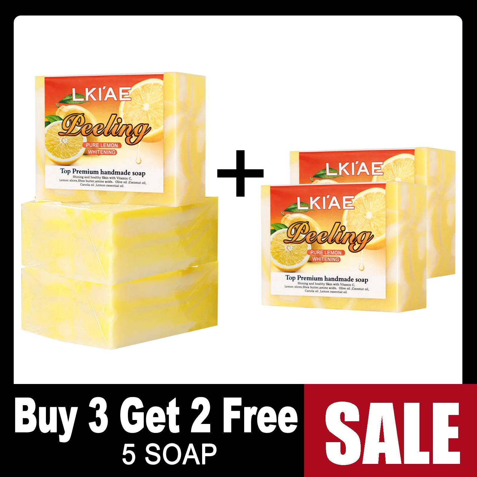 LKIAE Organic Lemon Cold Processed Soap, Brightening, Moisturizing, With Vitamin C, Kojic Acid, Anti Acne and Dark Spots