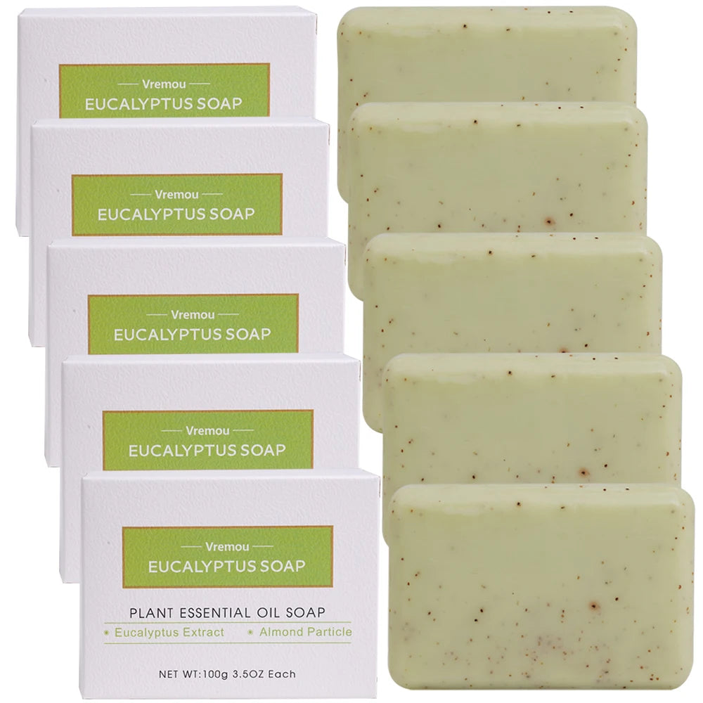 1Pcs/5Pcs Eucalyptus Soap, Male And Female Cleansing Body Bath Fragrance Soap, Exfoliating Cream Granule Essential Oil Soap