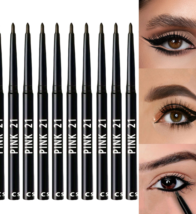 10Pcs Long-Lasting Black Eyeliner Pencils -Waterproof, Sweatproof and Smudge-Proof with Easy Twist  Eyeliner Pencils