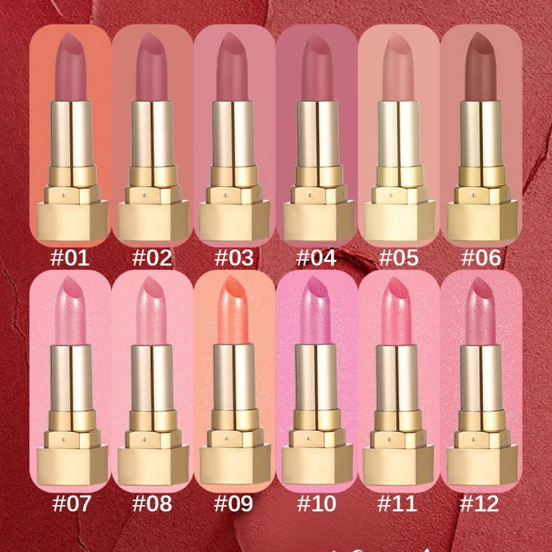 Hollow Carved Lipstick Pearlescent Glitter Velvet Shiny Red Brown Waterproof Lasting Nude Pink Luxurious Sparkling Lip Gloss