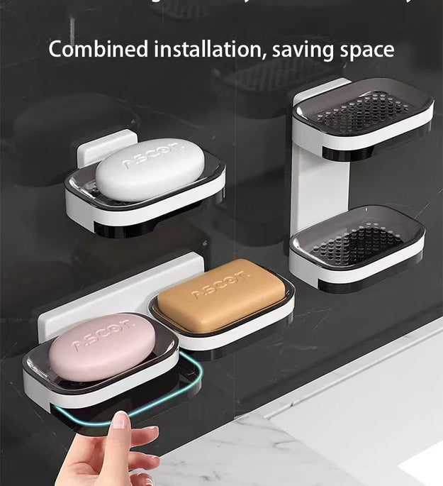 No Need for Perforated Wall Mounted Double Layer StorageDouble Layer DrainageHousehold Bathroom Storage Rack Soap Rack