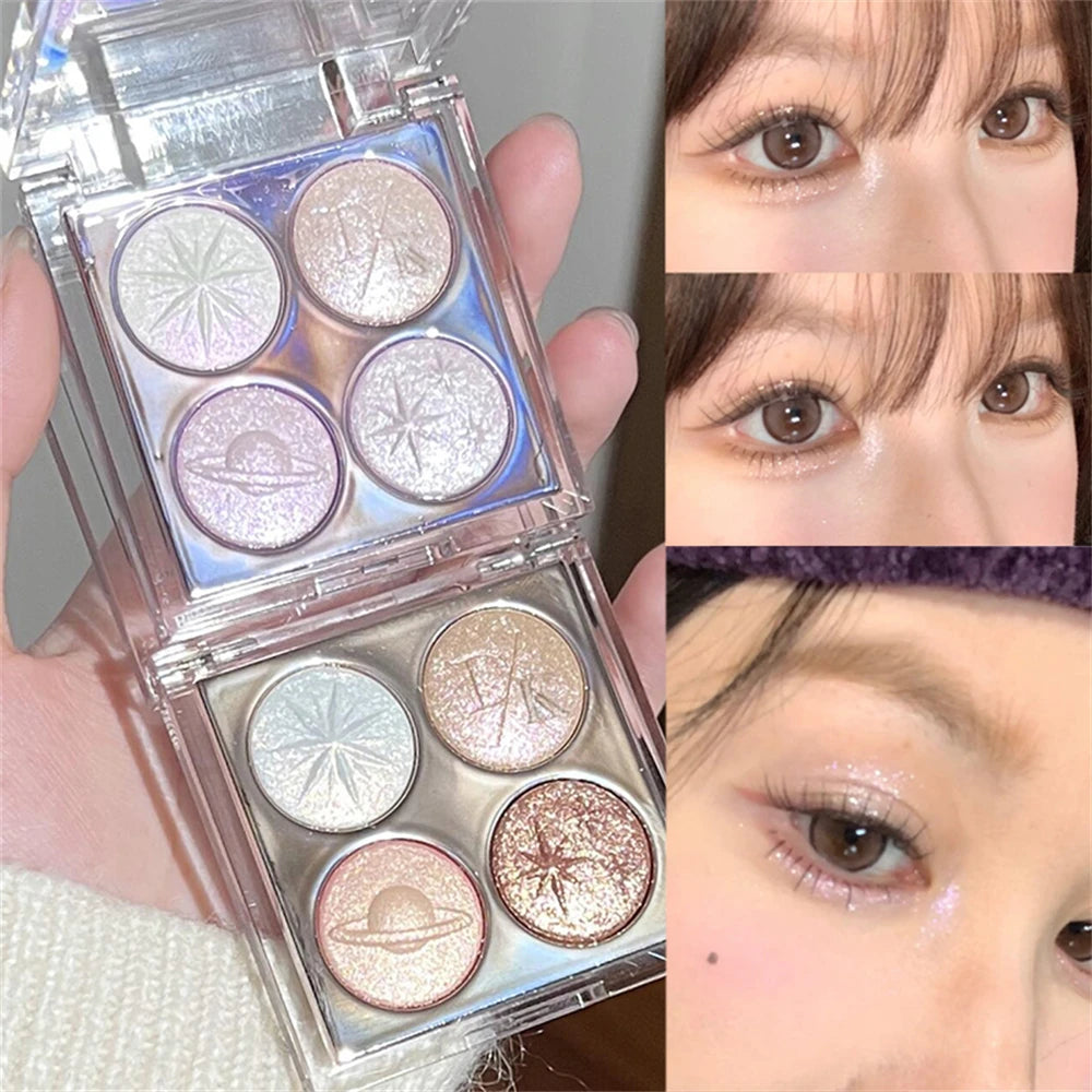Christmas Planet Diamond Glitter 4-Color Eyeshadow Palette Luxurious Pearly Luminous Polarized Highlighter Brighten Eye Makeup