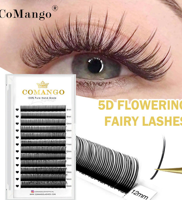 CoMango 5D Flora Lashes 0.07mm Easy Fan Eyelash Extensions Wholesales Premade Volume 12 Rows Natural Soft Lashes
