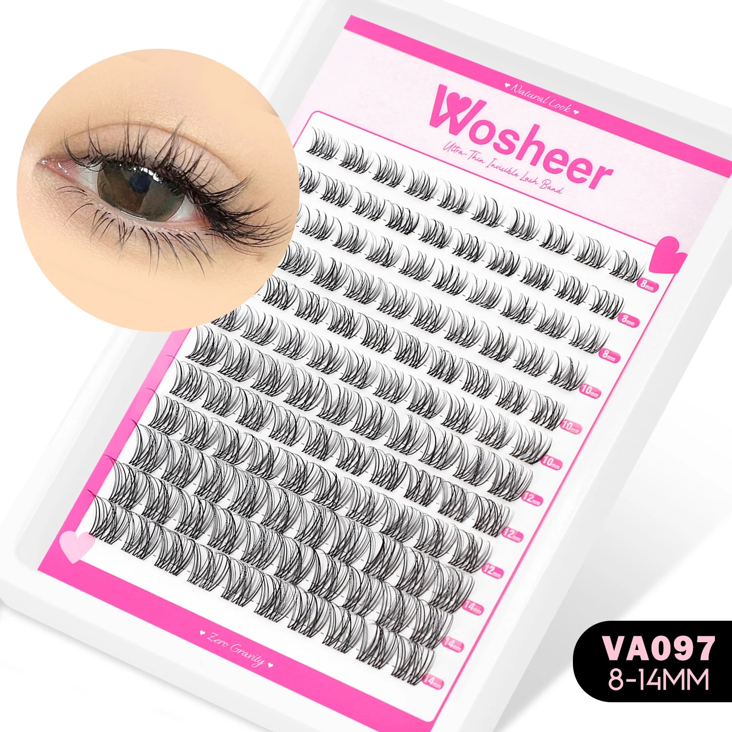 WOSHEER Manga Lash Clusters Kit Cat Lashes with Lash Bond & Seal Cluster Eyelash Extensions Mixed Tray Eyelash Clusters Kit