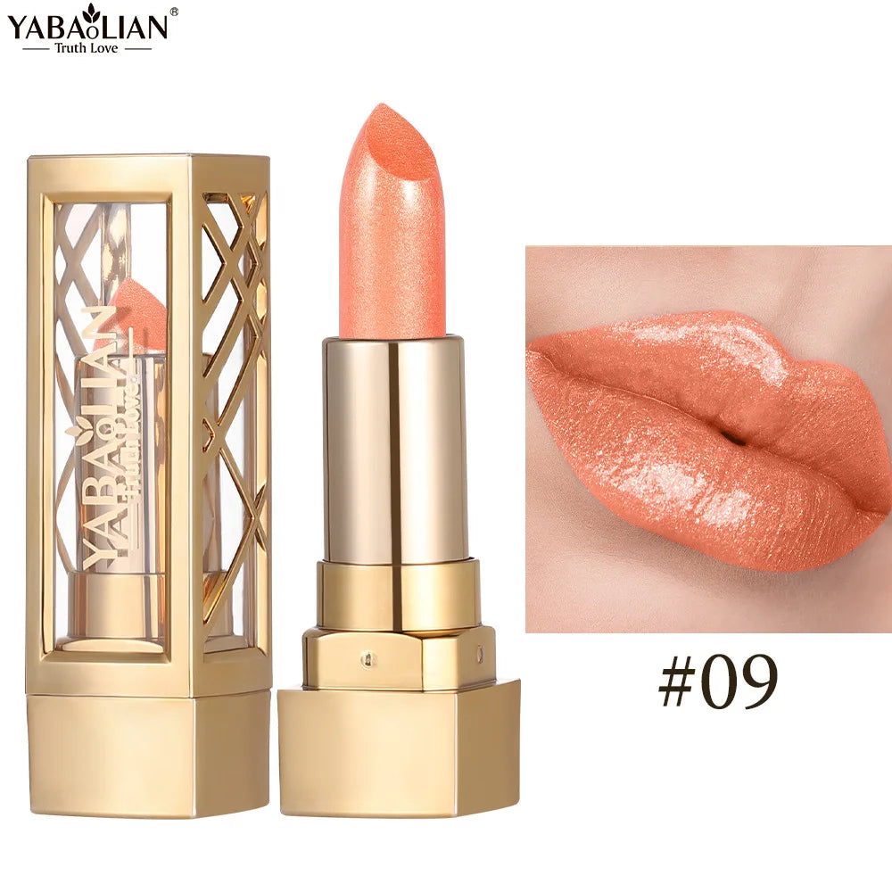 Hollow Carved Lipstick Pearlescent Glitter Velvet Shiny Red Brown Waterproof Lasting Nude Pink Luxurious Sparkling Lip Gloss