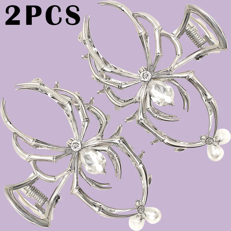 Women's Y2K Sweet Personalized Hair Clip Rhinestone Imitation Pearl Alloy Metal Skull Spider Claw Design for Daily Use