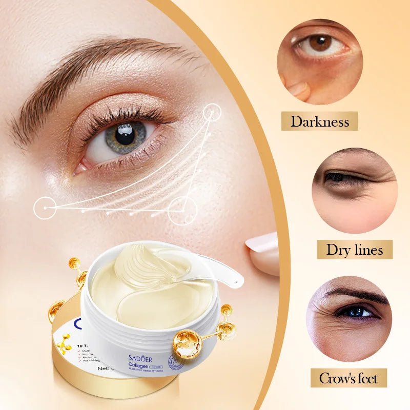 60pcs SADOER Crystal Collagen Eye Mask Anti Dark Circles Removal Eyes Bags Moisturizing Eyes Patches Eye Gel Masks Skin Care
