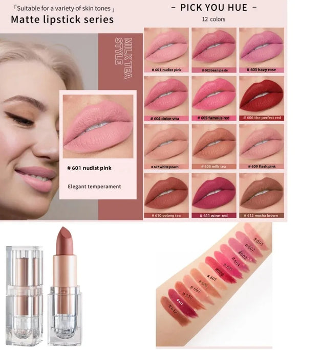 HANDAIYAN Matte Nude Lipstick Velvet Finish Lipsticks Long-Lasting Waterproof Women's Makeup Korean Cosmetic Popular Gift Item