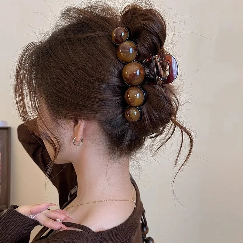 Retro Gradient Beaded Hair Claw 11Cm Women's Geometric Plastic Hairpin Shark Clip Fashion Everything Hair Clip Hair Accessories