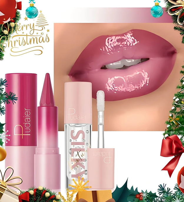 Silky lipstick and nourishing lip oil set, matte matte pointed lipstick, dual-purpose, Christmas gift choice.