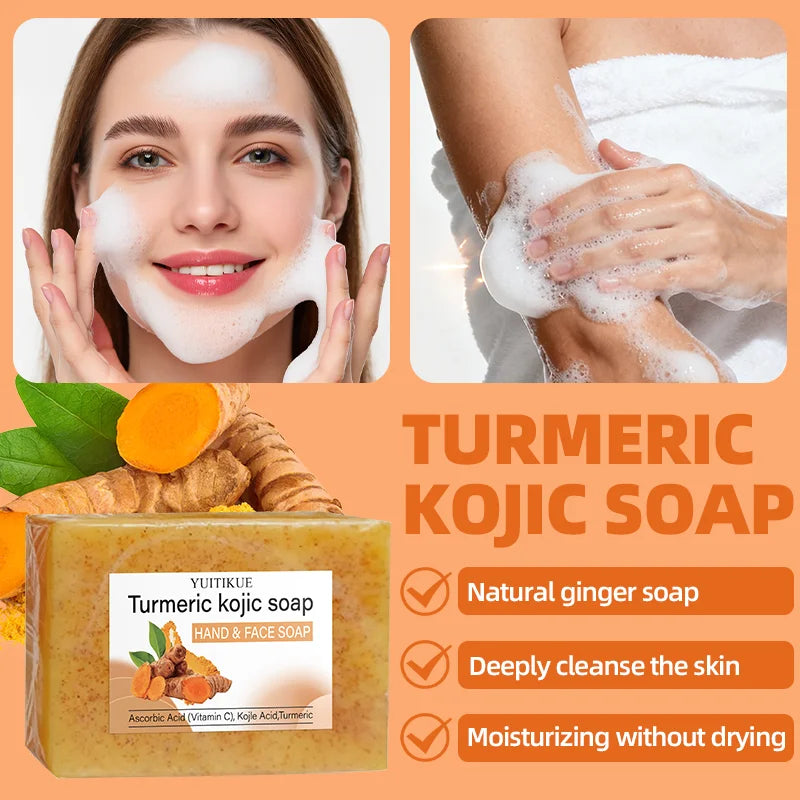 YUITIKUE Turmeric Kojic Soap 100g - Natural Vitamin C Formula, Brightens & Moisturizes, Deep Cleansing, for Face & Hands