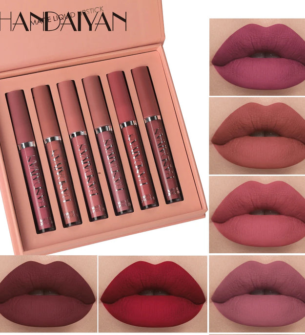 HANDAIYAN Set of 6 NonStick Cup Liquid lipstick , Long-Lasting Lip Gloss Gift Box – Matte Finish Lip Gloss, Resistant to Fading