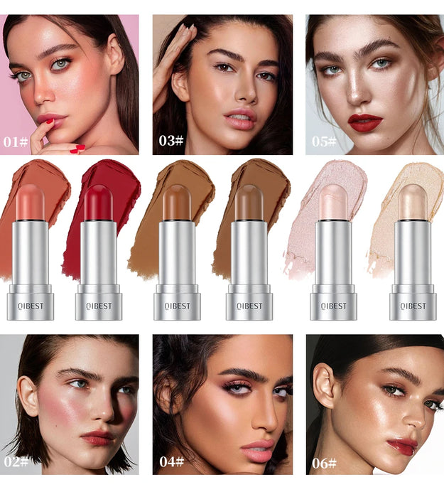 QIBEST Highlighting&Bronzer Stick Face Brightening Blusher Rouge Concealer Pen Long Lasting Highlight Contouring Blush Makeup