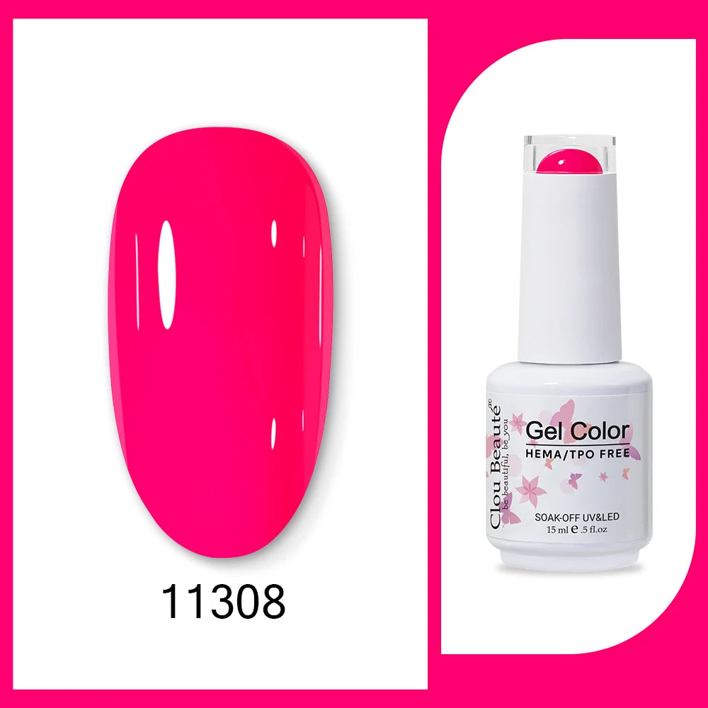 Clou Beaute 15ml Red Black White Green Neon Gel Nail Polish Base Top Coat Velvet Top 400 Colors Semi Permanent Gel Nail Varnish