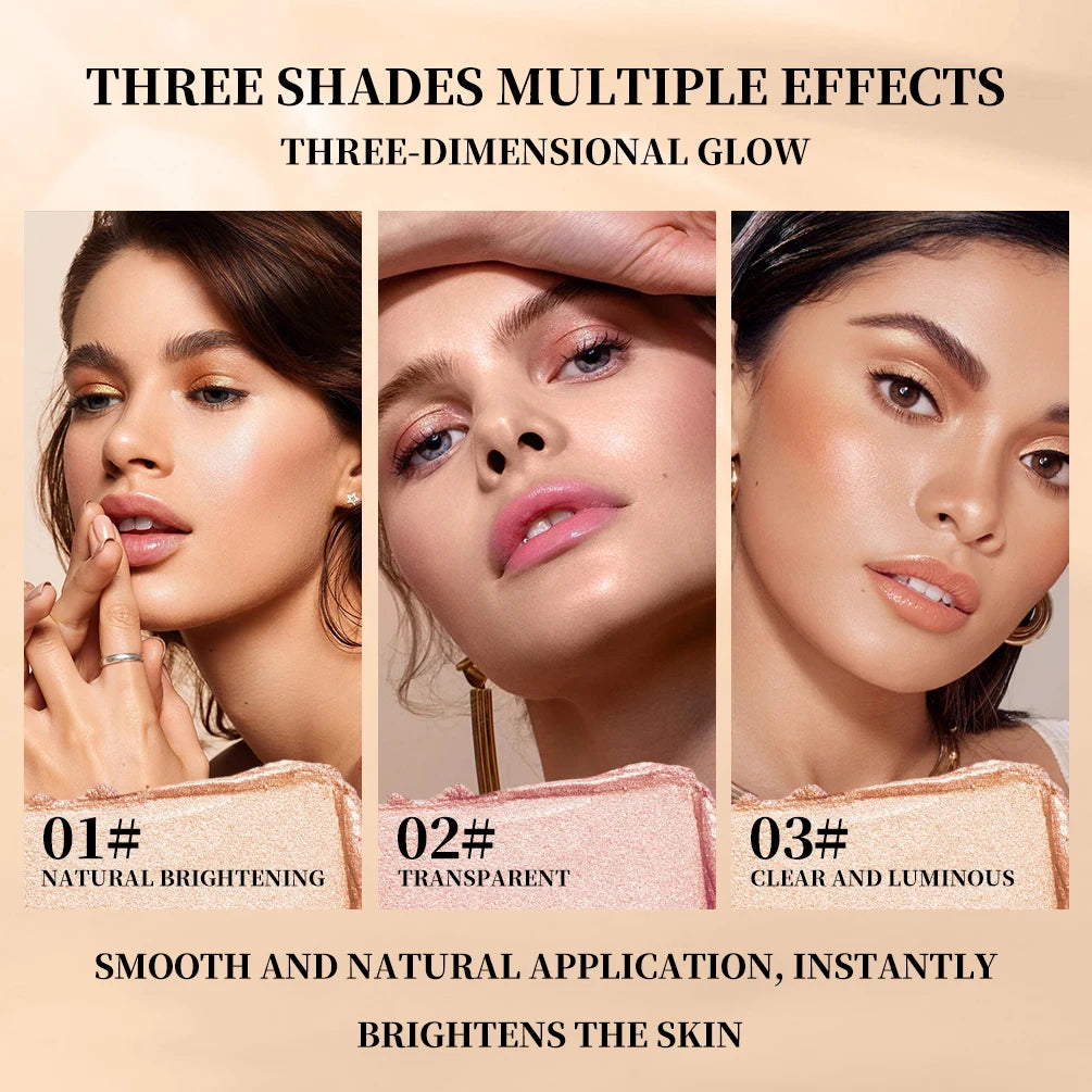 QIBEST 3 Colors 3D Face Brighten Highlighter Bar Cosmetic Face Contour Bronzer Shimmer Highlighter Stick Concealer Cream Makeup