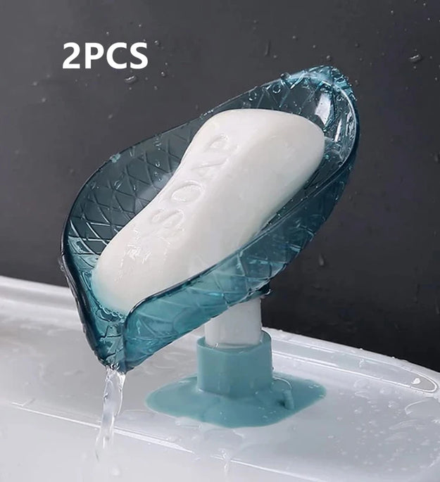 Leaf Design Drain Soap Box With Suction Cup Decorative Plastic Self Draining Bathroom Soap Tray Bathroom Organizers Storage