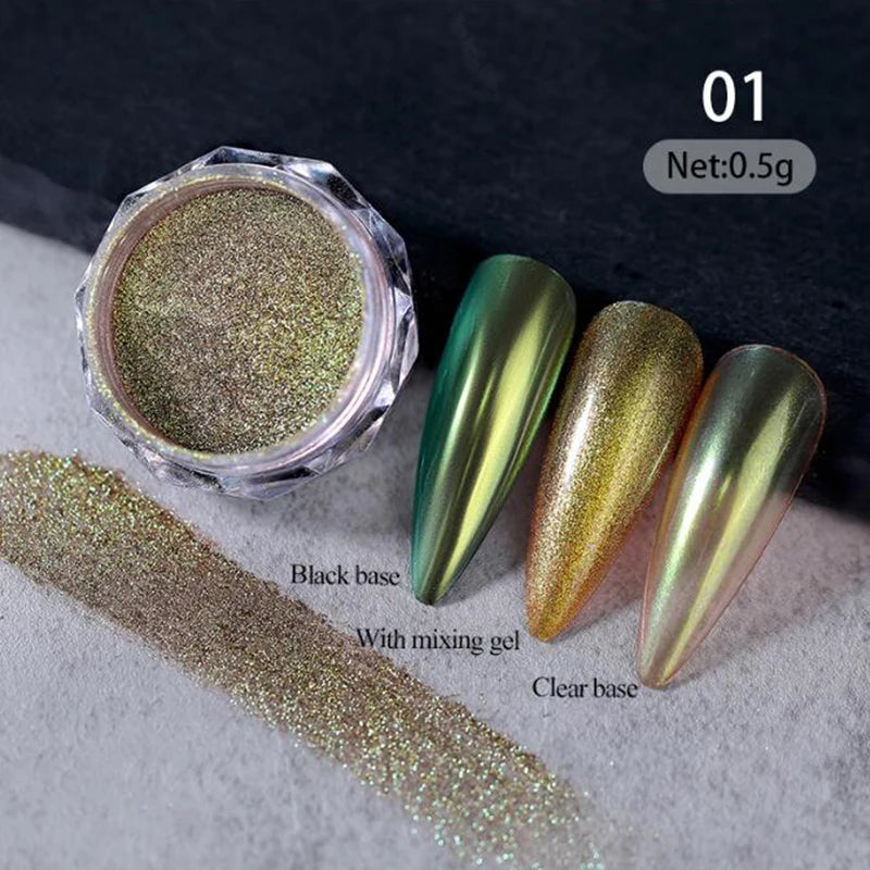 1Jars High-Gloss Plating Aurora Mirror Nail Powder Net0.5g Moonlight Pearl White Rubbing Powder Super-Shiny Manicure Chrome Dust