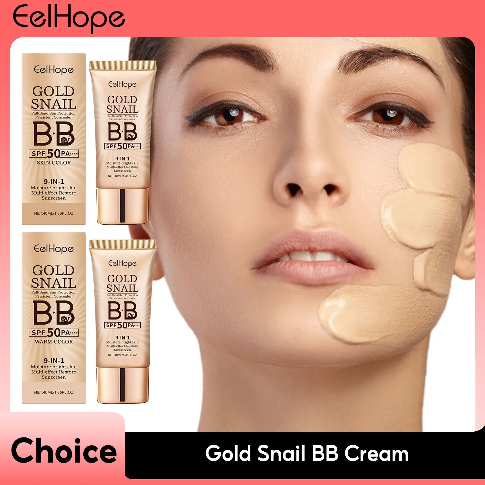 Gold Snail Sunscreen BB Cream SPF 50 Sun Block Makeup Moisturize Face Concealer Long-Lasting Isolation Lotion Concealer Cosmetic