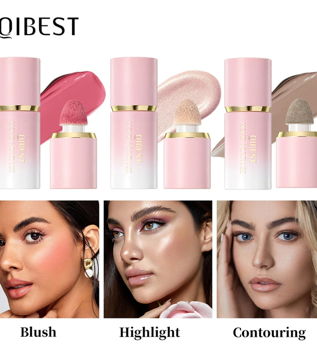 QIBEST Matte Face Liquid Blusher Smooth Cheek Eye Blush Highlighter Multi-Use Stick Rouge Lasting Liquid Contour Bronzer Makeup