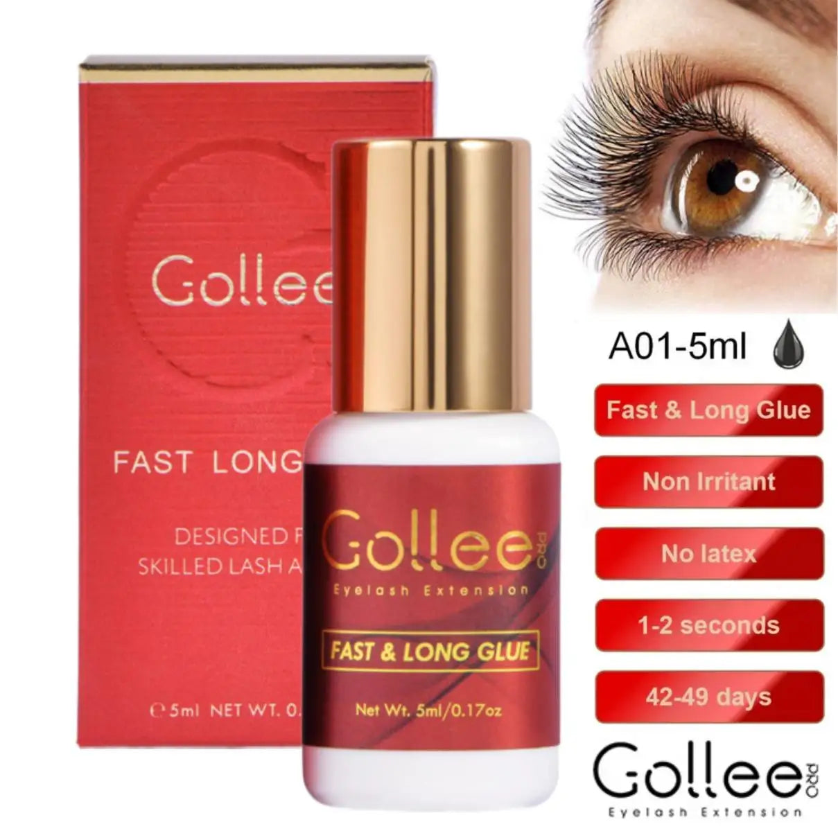 Gollee 0.5s Eyelash Extension Glue Fast Drying Professional Eyelash Adhesive Waterproof Lashes Supplies For Salon Eyelash Glue
