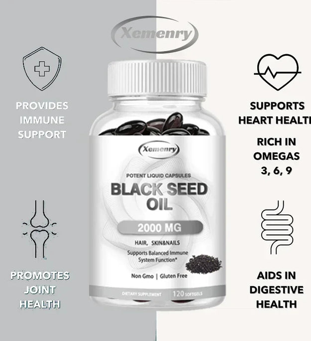 Dietary Supplement, Black Seed Oil Helps Hair Regrowth and Protects Skin and Nails 2000 Mg Supplement