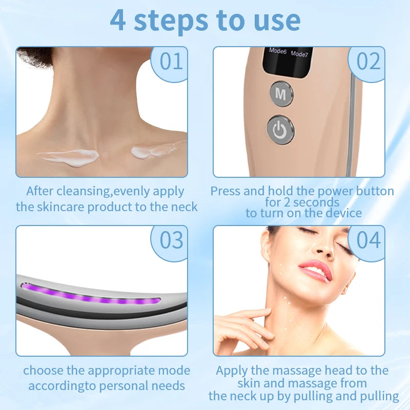 New EMS Micro-current Neck Face Beauty Device 7 Color Facial Massager for Enhanced Face Neck and Shoulder Care with Vibrating