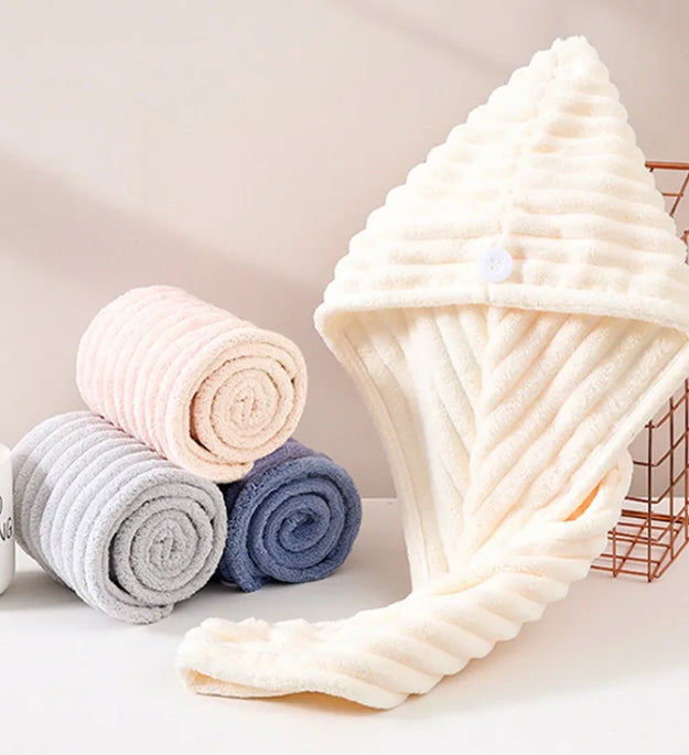 1Pcs Microfiber Quick-dry Hair Towel Cap with Button Super Absorption Bath Hat Fast Drying Hair Drying Wrap Hat Towel for Women