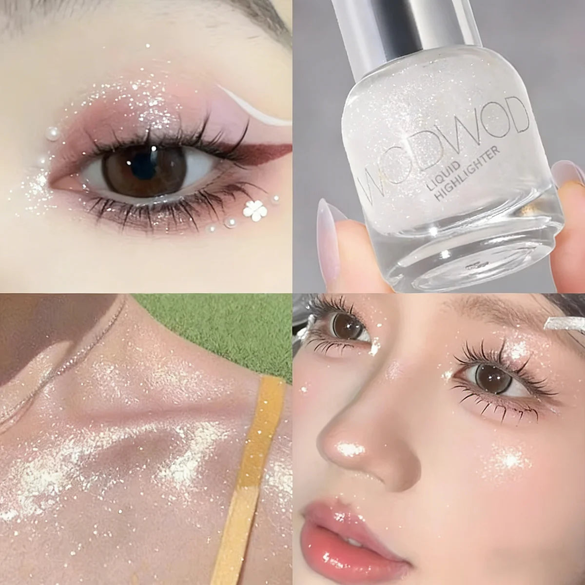 WODWOD Face Brightening Cream, Glitter Highly Saturated Liquid Highlighter, Bright Color Face Contour Makeup Highlighting ﻿