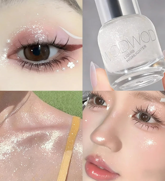 WODWOD Face Brightening Cream, Glitter Highly Saturated Liquid Highlighter, Bright Color Face Contour Makeup Highlighting ﻿