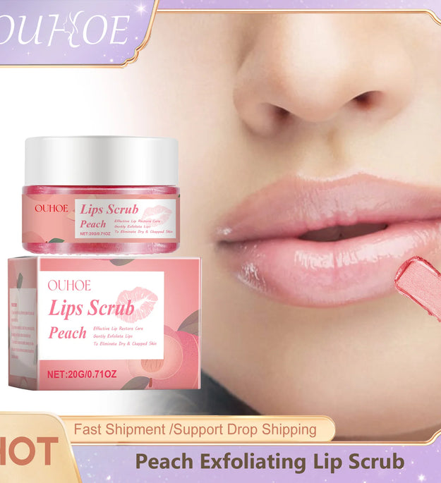 Peach Brightening Lip Scrub Exfoliating Pink Plumper Moisturize Smooth Skin Repair Lighten Fine Line Dead Skin Remover Lip Scrub