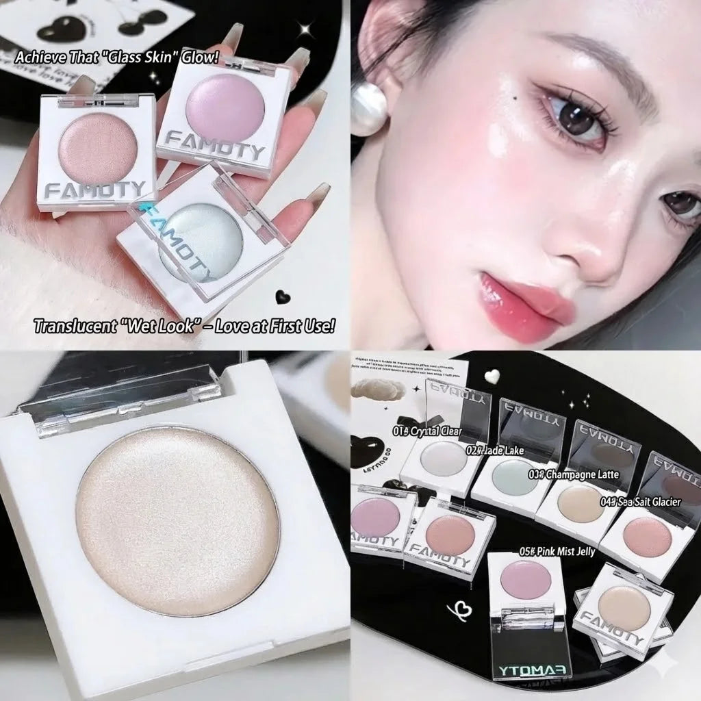 FAMOTY Multi-Use Cream Highlighter Balm – Pearlescent Shimmer Glow Stick for Face & Eyes. Dewy, Wet-Look Finish. (White/Pink