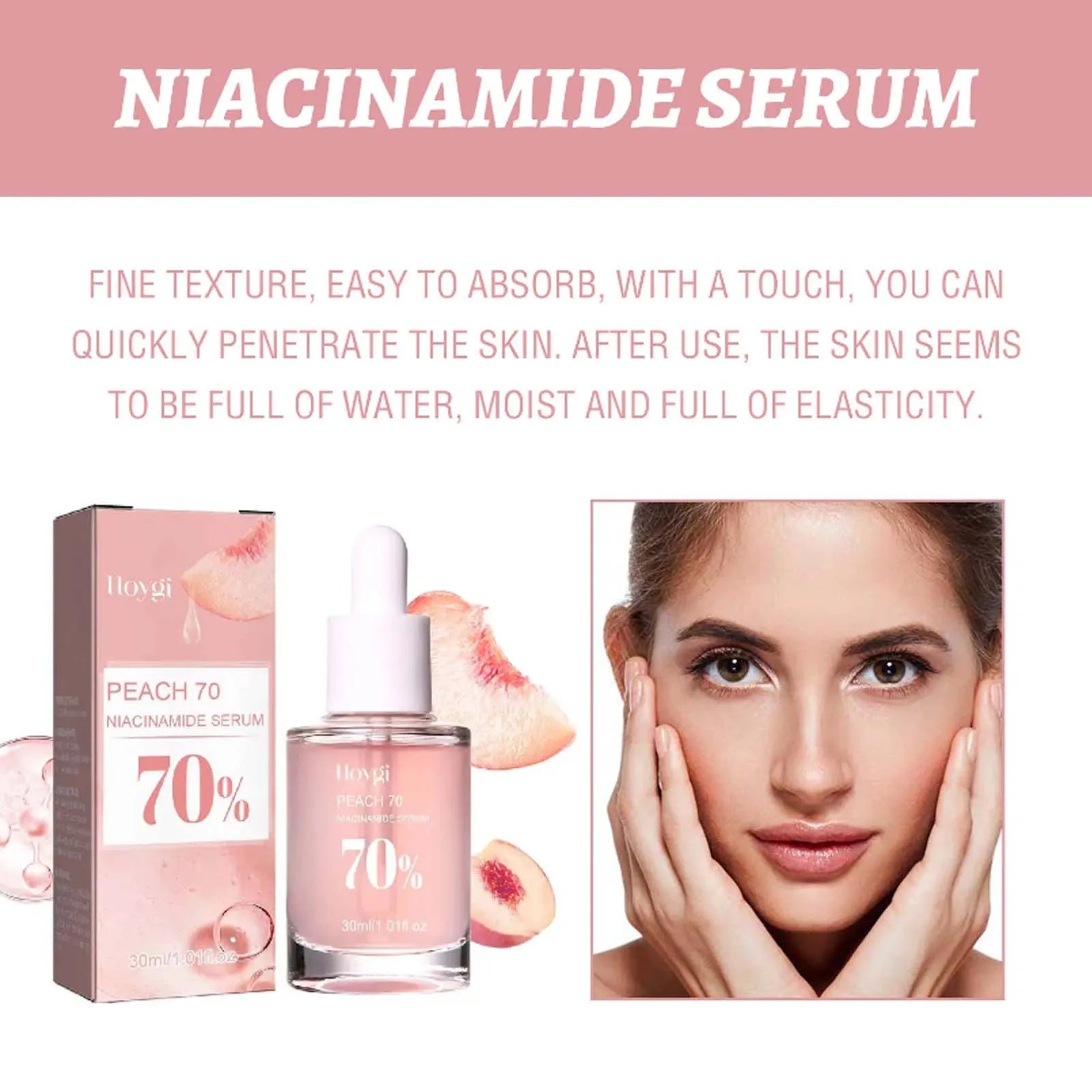 Peach 70% Niacinamide Facial Serum Fade Melanin Moisturzing Shrink Pores Smooth Brightening Skin Care Dark Spot Remover Serum - BlissFully