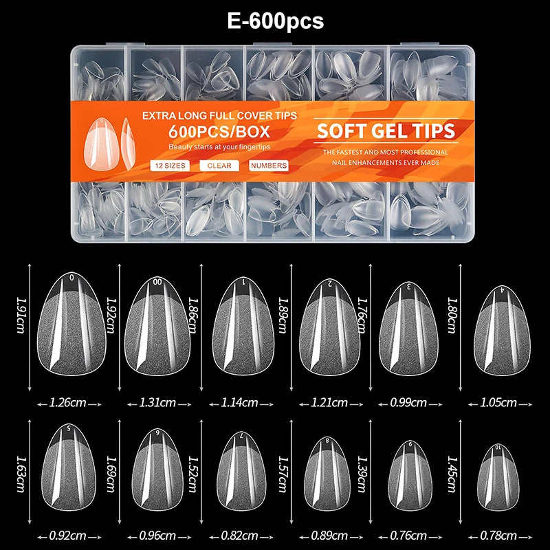 Luxury False Nail Tips Soft Gel Fingertip Semi-matte Capsules Almond French Coffin Full Cover Artificial Fake Nails Extension