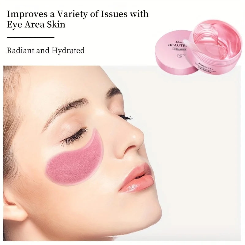 60 Pieces of Red Algae Eye Masks, Multi-Purpose Eye Patches, Containing Red Algae Extracts, Sodium Hyaluronate and Other Ingredients, to Hydrate and Moisturize the Skin, Gentle Eye Care, Texture That Is Clear and Easy to Abso