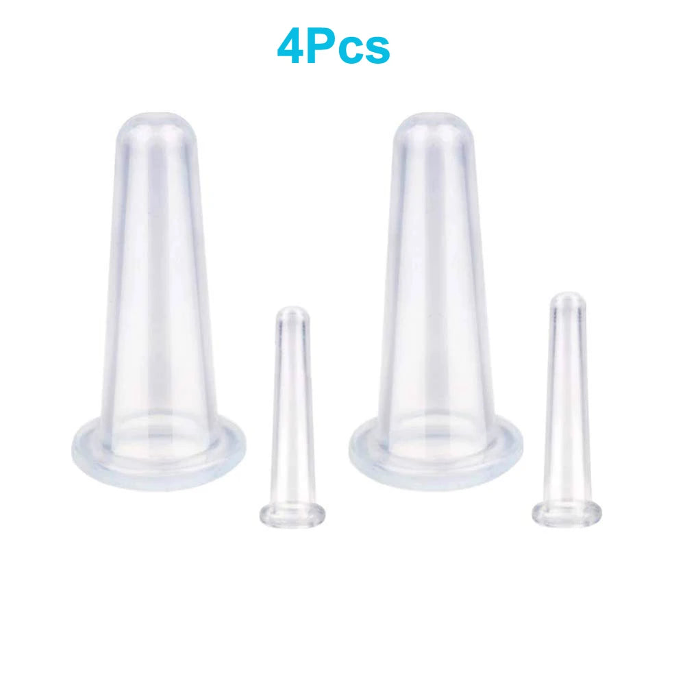 4Pcs Natural Silicone Cupping Massage Cup, for Body Fac Neck Eye Massage Vacuum Tank Body Facial Care, Anti-aging Beauty Tool