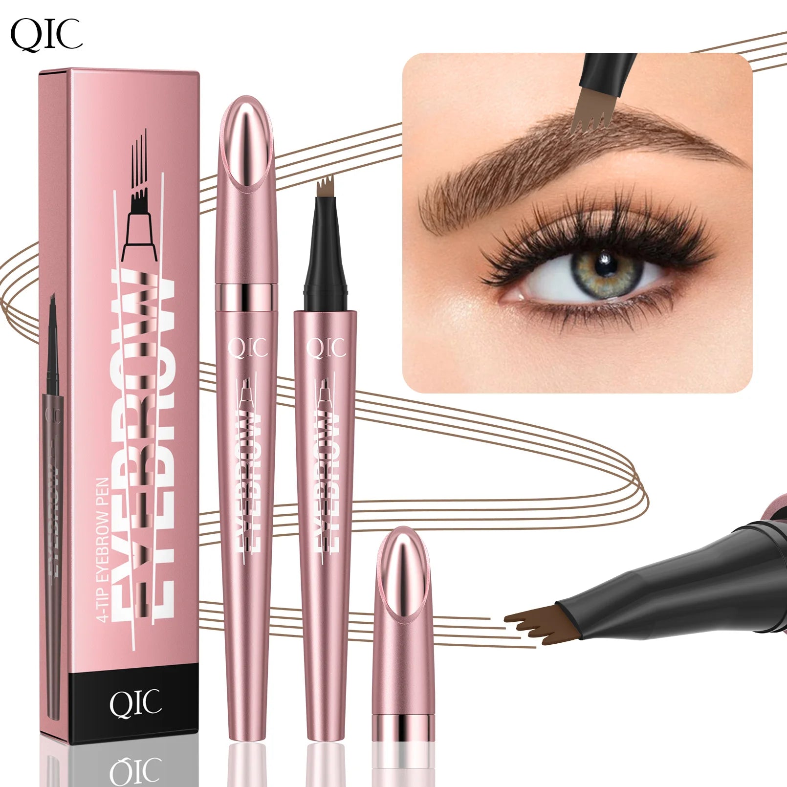 4 Fork Tip Eyebrow Pencil 3D Microblading Waterproof Dark Brown Natural Colour Fine Stroke Magic Eyebrow Pencil 2024 New Ladies