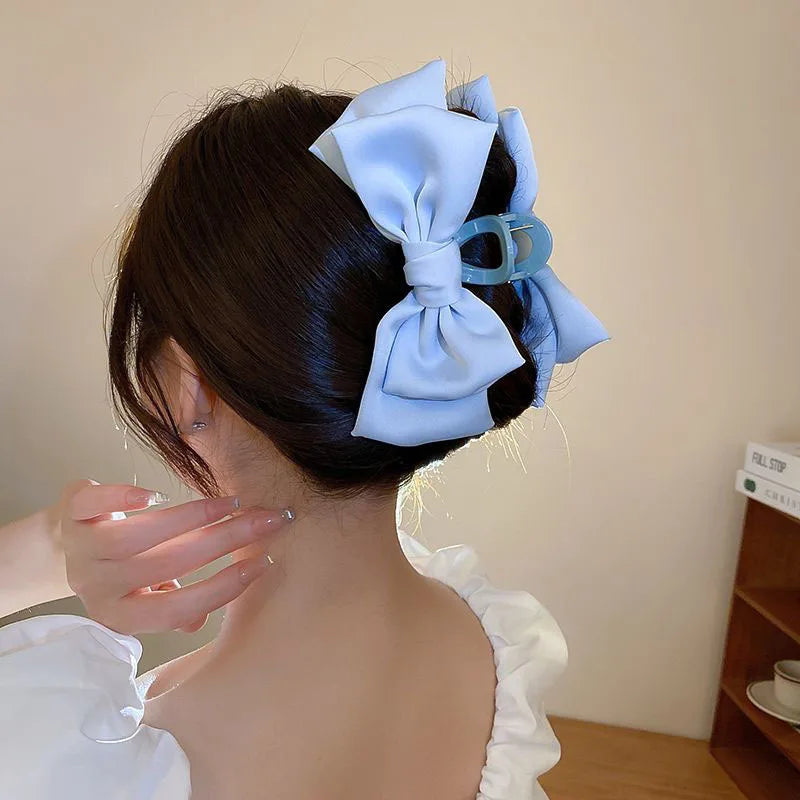 New Large Chiffon Bow Hair Claw Clip Elegant Large Size Fabric Ribbon Flower Hair Clip Jaw Clamps Accessories For Women Hairpins