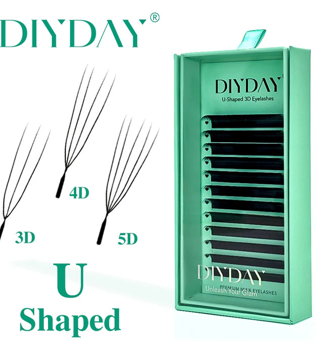 DIYDAY U-shaped 3D 4D 5D Eyelash Extension New Style U Shape W Bloom Lashes Premade Fans Lightweight Fluffy Mink Faux Eyelashes