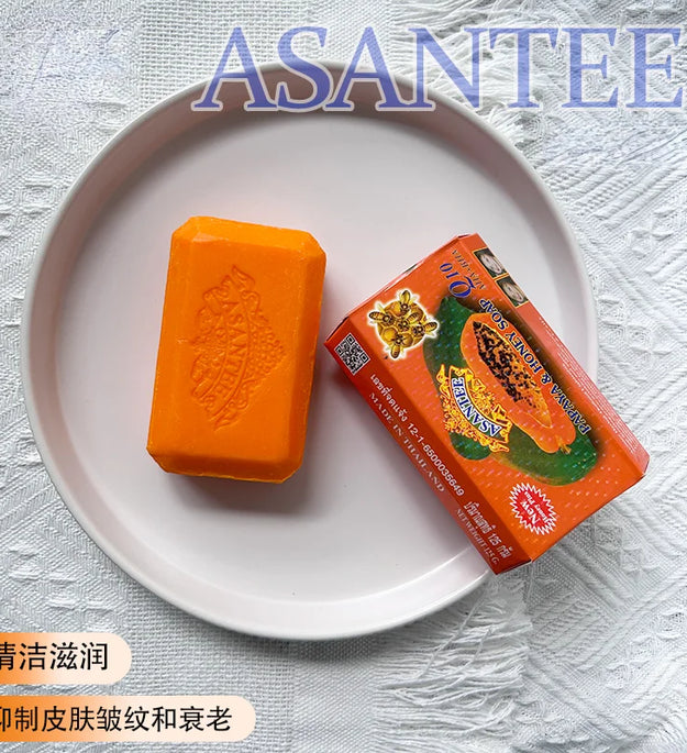 Thailand ASANTEE Papaya Honey Herb Soap Whitening Handmade Soap Lightening Skin Moisturizing Cleansing Anti-aging Face Skin Care