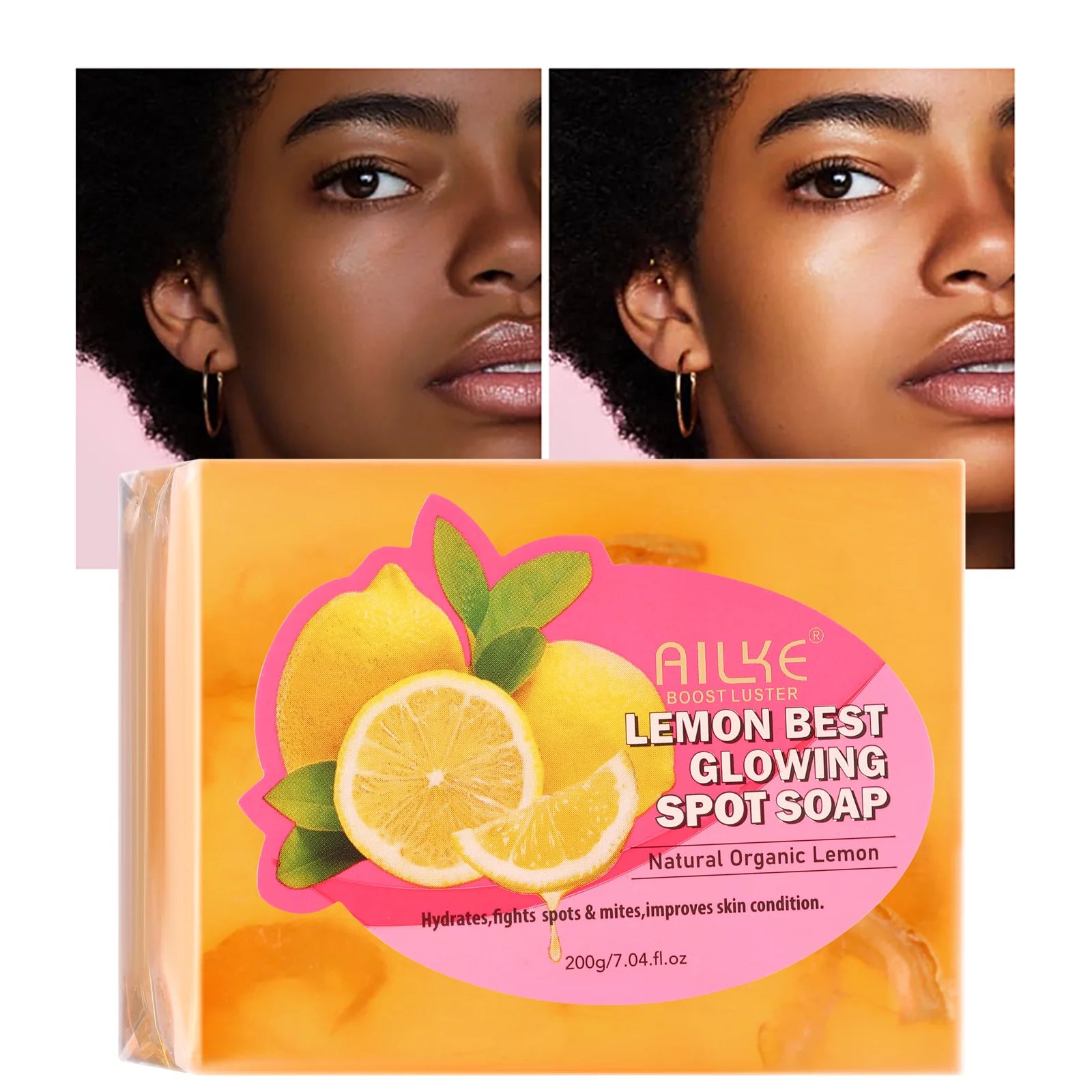 AILKE Dark Spots and Acne Remover Soap Bar, Whitening Skin with Natural Lemon, Olive Oil, Women Daily Face and Body Wash, 200g