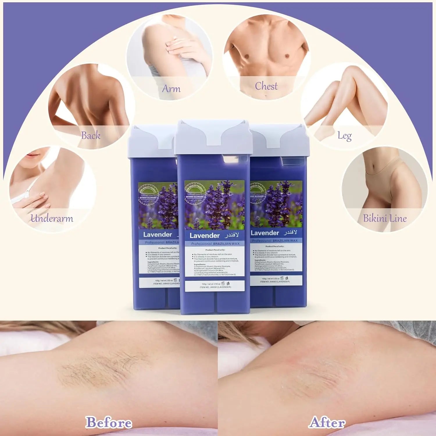 Roll on Wax Refill Painless Roll On Wax For Hair Removal Depilatory Cartridge Wax Warmer For Lavender Bikini Body Hair Removal