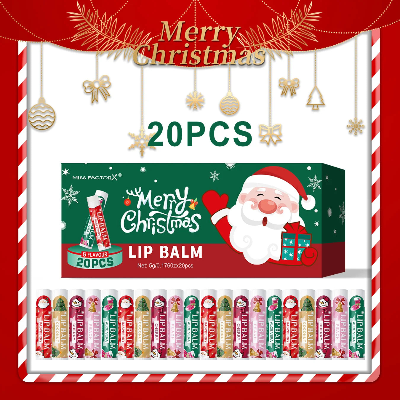 20PCS lipstick Set -5 Taste Christmas Theme Deep moisturizing and lasting moisturizing to create plump and shiny lips