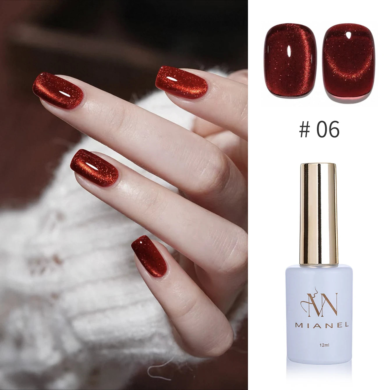 12ML 1-21PCS Winter And Autumn Whitening Red Glass Bead Cat Eye Magnet Gel Nail Polish Christmas Nails Nail Set Nail Art