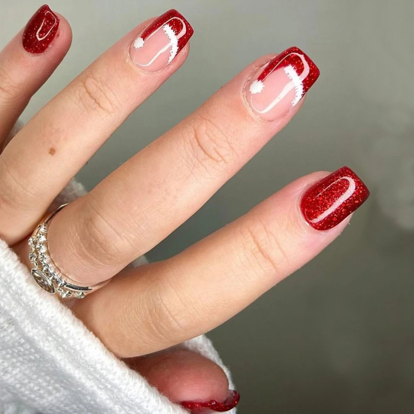 24PCS Rectangular false nails, snowflake striped gingerbread Design, Christmas False Nails, Acrylic Artificial Rubber Nails