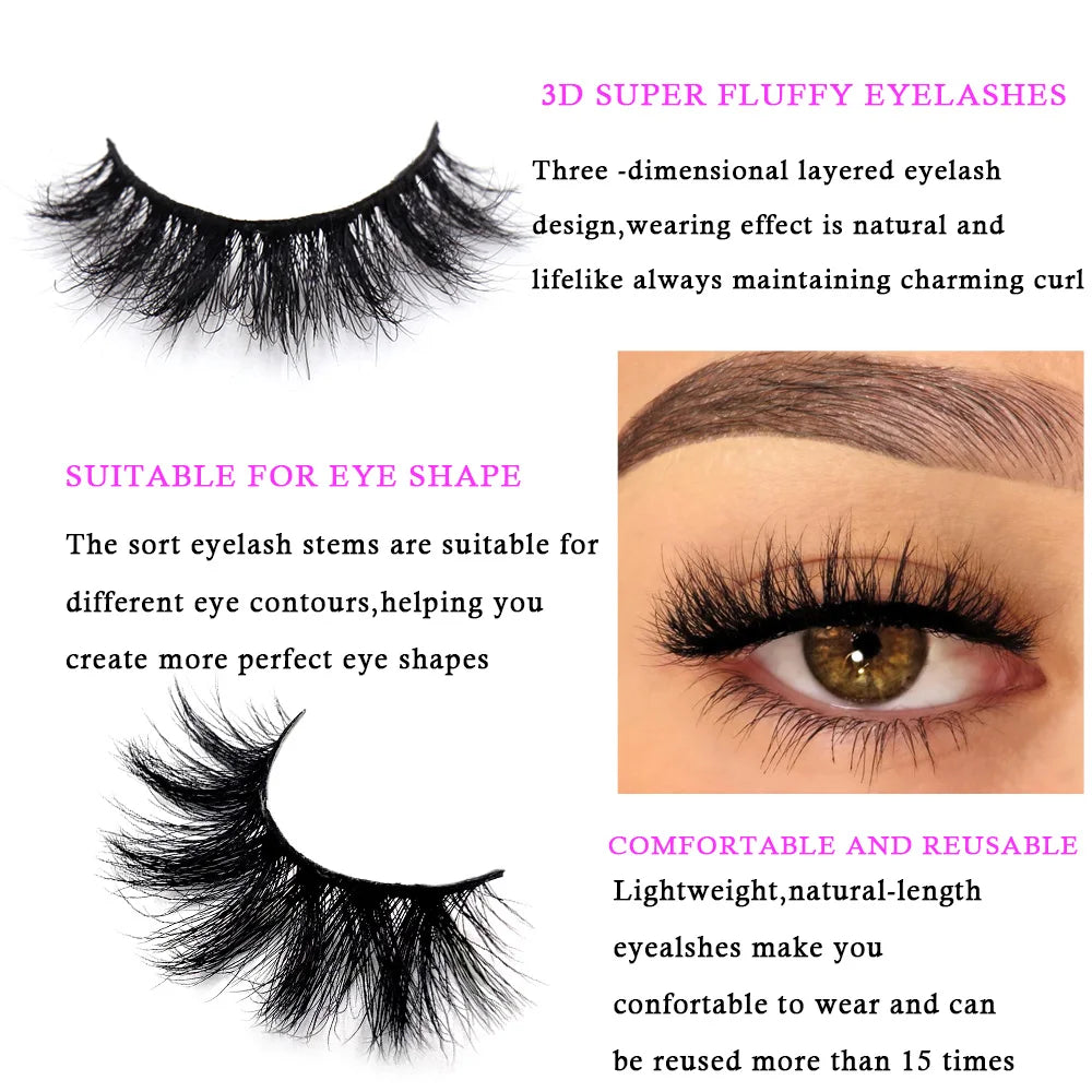LEHUAMAO Eyelashes 3D Mink Lashes natural handmade volume soft lashes long eyelash extension real mink eyelash for makeup D103