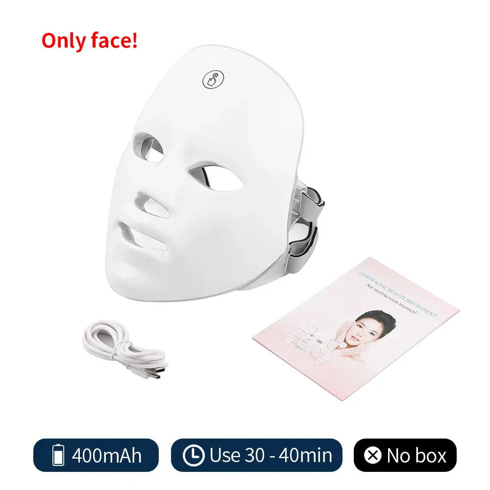 Wireless 7 Colors LED Face Beauty Machine Photon Facial Neck Skin Tighten Rejuvenation Facial Neck Mask - BlissFully