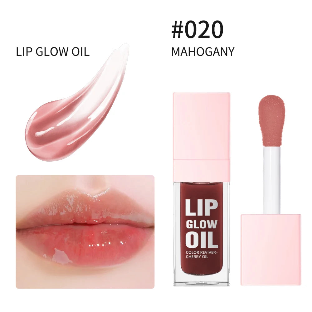 8.3ml Moisturizing and Volumizing Lip Gloss Oil, Hydrating Lip Glow Oil, Lip Care Beauty Product, Tinted Lip Oil #020 Mahogany